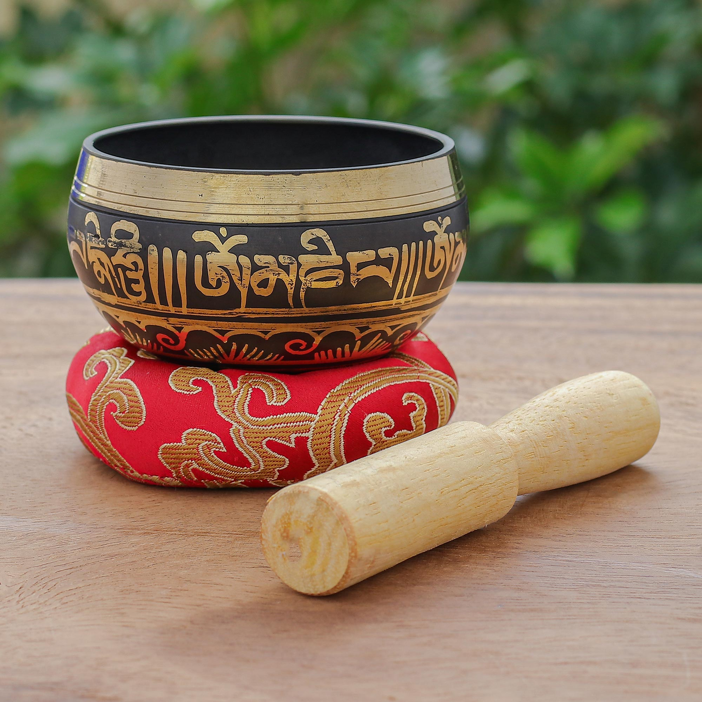 Brass Alloy Singing Bowl Set with Sanskrit Writing (3 Pcs)